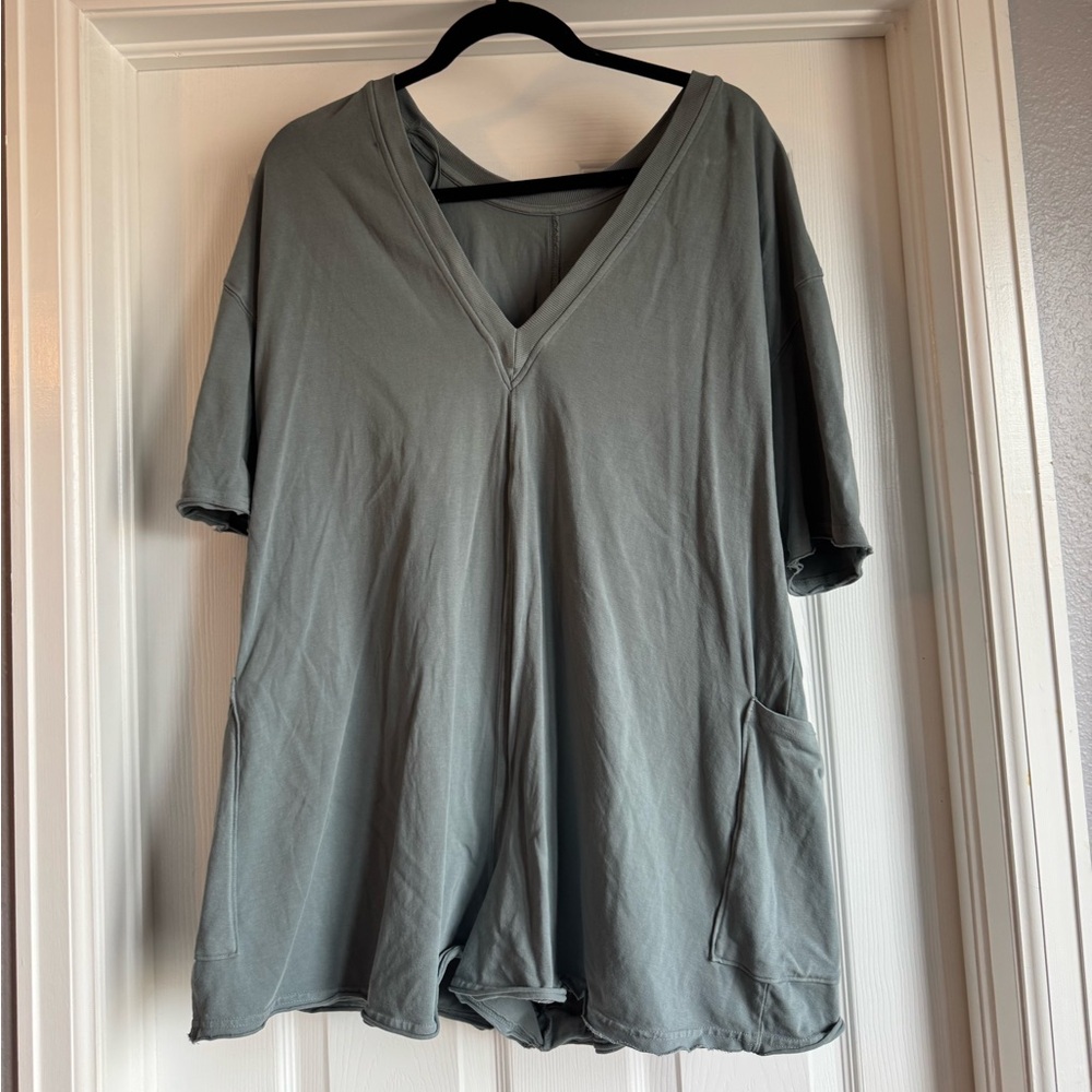 Free People Olive Green V-Neck Short Romper